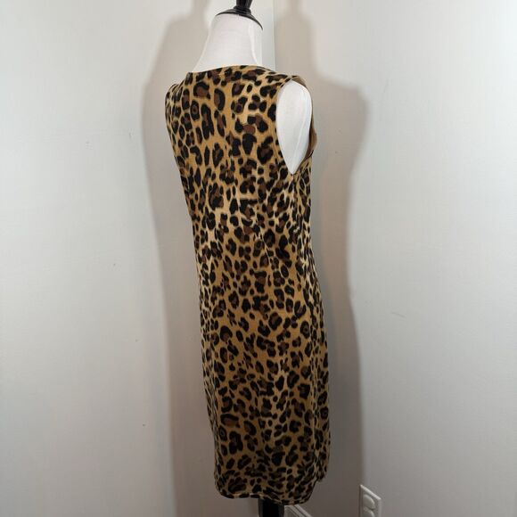 Calvin Klein Dress Women’s S Brown & Black Leopard Print Knit Sleeveless Shift - Picture 3 of 9